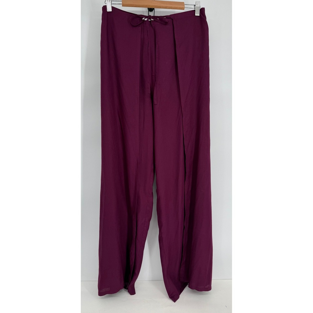 Newport News Swim Plum Purple Rayon Wide Leg Wrap Front Pants Slit Sz M
